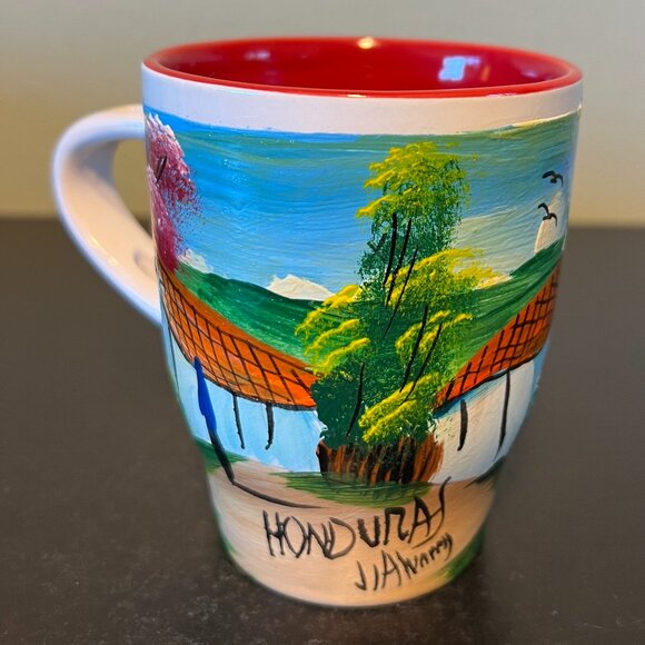 Hand Painted Honduras Central America Souvenir Ceramic Mug ~ Artist Signed - Picture 1 of 13
